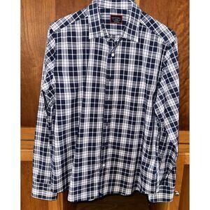 UNTUCKit Men's Large Navy/White Long Sleeve Shirt Slim Fit Wrinkle-Free Cotton